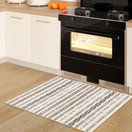 Puino 2x3 Washable Moroccan Area Rug: Geometric Boho Area Rugs for Entryway Small Mat for Kitchen with Non-Slip Backing Indoor Bedroom Door Mat Beige Colourful 2'x3'.