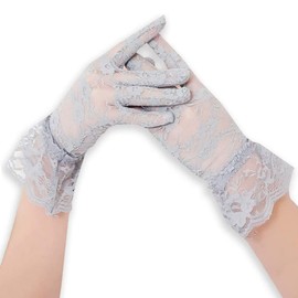 CHROME CRANE Women's Gloves, Floral Pattern, Lace, Gloves, Dress, Party, UV Protection, UV Protection, Formal, TB021 (04. Gray)