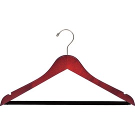 The Great American Hanger Company Wood Suit Hanger w/Velvet Non-Slip Bar, Box of 25, 17 Inch Flat Wooden Hangers w/Cherry Finish & Brushed Chrome Hook & Notches for Shirt Dress or Pants