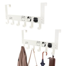 VinBee Over The Door Hooks for Hanging, 2 Pcs Over The Door Hanger with 6 Coat Hooks White Over The Door Towel Racks for Bathroom, Bedroom Door Hanger Hooks for Bags, Hat (White, 2 Pack)