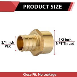 EFIELD Pex 3/4" x 1/2" NPT Thread Adapter Crimping Brass Fittings ASTM F1807 (Pack of 10)