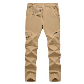 TBMPOY Men's Hiking Pants Lightweight 6 Cargo Pockets Quick Dry Water Resistant Outdoor Travel Work Fishing Khaki 32