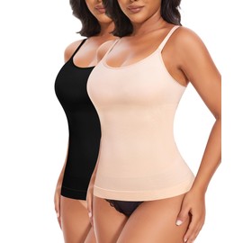 YARRCO Shape Undershirt Women's Tank Top Tummy Control Shapewear Sports Tank Top Figure Shaping Tank Top Body Shaper Shirt Seamless Shaping Camisole Shaping Shirt, Black and beige