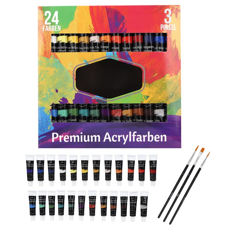 24 Colors Acrylic Pigments Set with 3Pcs Painting Pens Students
