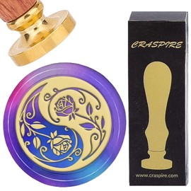 CRASPIRE Rose Wax Seal Stamp 25mm Yin-yang Rose Flower Sealing Wax Stamps Retro Removable Brass Head with Wooden Handle for Wedding Invitations Envelopes Birthday Party Thanksgiving Gift Packing