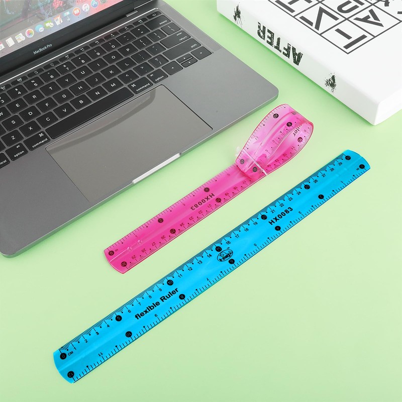 2 Pieces Flexible Ruler, 30cm/12inch Plastic Ruler Shatterproof Straight Edge