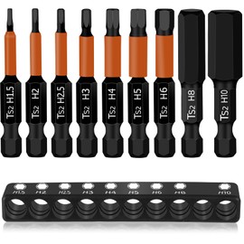 TAIHOBO 9PCS Allen Key Screwdriver Set Bit, Impact Driver Hex Bit Set, 50mm Long Magnetic Allen Key Drill Bit Set with 1/4 Inch Hexagon Shank, S2 Steel Wrench Hex Drill Bit Set H1.5-10mm