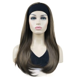 Lydell Long 3/4 Women's wigs hairpiece Straight with Adjust Black Headband wig Synthetic Hair (10 Medium Golden Brown)