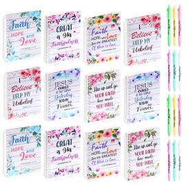 Jspupifip 24 Pcs Mini Christian Floral Spiral Notebooks and Bible Verse Ballpoint Pen Set, Religious Faith Based Inspirational Quotes Verse Prayer Wedding Church School Office for Women Men