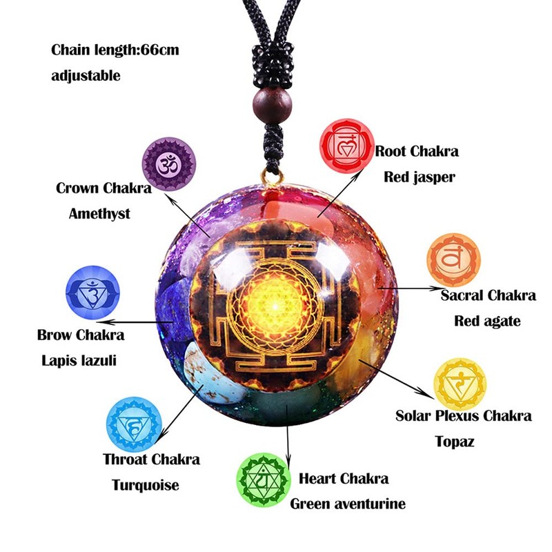 7 Chakra Gemstone Reiki Healing Crystals Chakra Orgonite Pendant Necklace