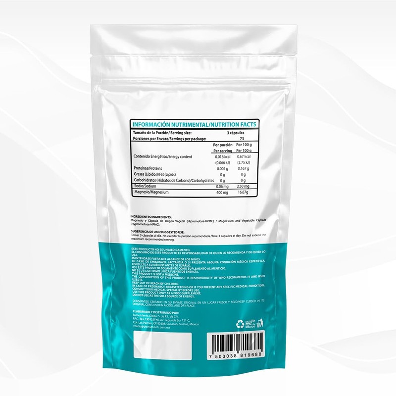 Wellthy Citrato de Magnesio Premium 120 Cápsulas 400mg. 100% Natural,