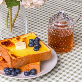 Iyulania Glass Honey Jar with Lid and Dipper, Honeycomb-Inspired Design Container, Heavy Honey Pot for Home Kitchen (10 oz)