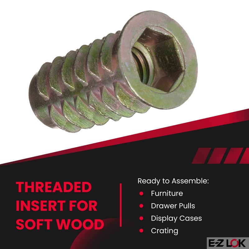 E-Z LOK Knife Threaded Insert for Soft Wood, Zinc Hex-Flanged