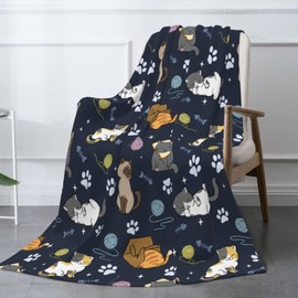 Soft Fluffy Cat Pattern Blanket, Cute Feline Design Cozy Throw Blanket for Adults Kids Pet,Lightweight Warm Plush Fleece Blanket for Couch Bed Sofa, for Cat Lovers 60"x50"