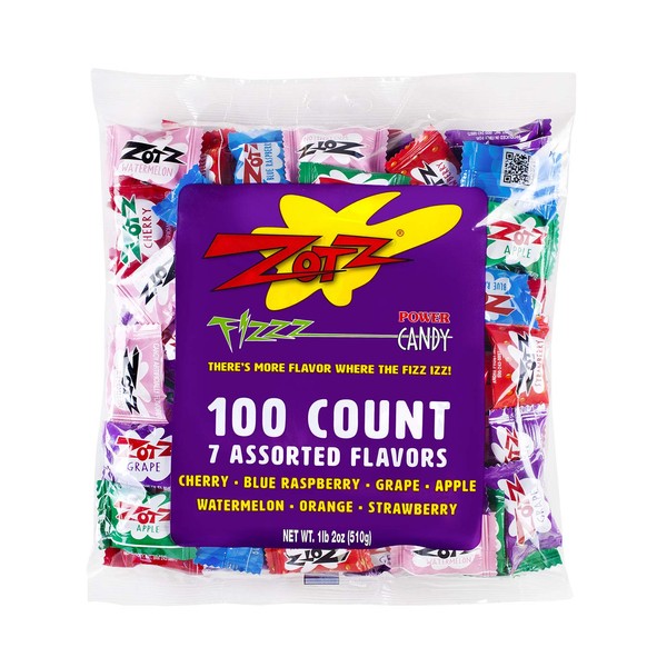 Zotz Fizzy Candy Bag, Assorted Flavors, 100 Count Bag