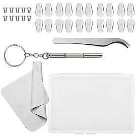 0.59inch Soft Silicone Air Chamber Eyeglass Nose Pads, Eyeglass Repair Kit, Glasses Screws and Micro Screwdriver, 10 Pairs of Screw-in 15mm Air Bag Glasses Nose Pad Set