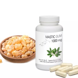 PrinceHerb 100% Natural Mastic Gum Powder Capsules 메스틱검 분말 캡슐 100 Vegetarian Capsules