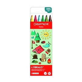 Caran d'Ache Kawaii Fibralo - Set di 6 penne con punta in fibra solubile in acqua, set di 6 colori, motivo: montagna svizzera, disegni per bambini, colorazione, pennarelli artistici, solubili in acqua