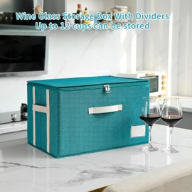 Stemware Storage Cases,Wine Glass Storage Box,with Dividers,Holds 12 Red or White Wine Glasses, Durable Glassware Storage Containers for Crystal or Stemware (Green white, Stemware storage cases)