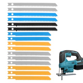 16 Pcs Jigsaw Blades, Jig Saw Blade Set with Storage Case for Wood Plastic and Metal Cutting, U-shank Jigsaw Blades for Most U-handle Jig Saws(6T, 8T, 10T, 14T, 18T, 24T, 32T)