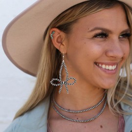 Western Navajo Pearls Bow Earrings Jewelry for Women Cowgirl Dangling Rodeo Country Concert Outfits Boho Dangle Accessories