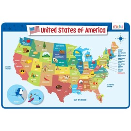 merka Kids US Map Placemat for Dining Table, Non Slip Resulable Placemats for Kids, Learn United States of America, Geography Map, Capitals of All 50 States