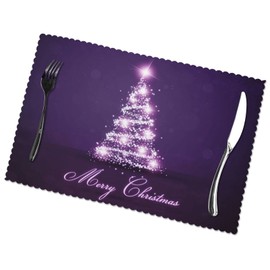VunKo Merry Christmas Tree Placemats Set of 6 Purple Christmas Star Washable Non Slip Table Place Mats Rectangle 12" x 18" for Kitchen Dining Table Home Decoration
