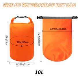 2 Pcs Dry Bags Lightweight Dry Sacks Waterproof 10L/20L/40L/70L Floating Bag Drifting Bag Ultimate Dry Sack for Outdoor Hiking Fishing Water Sports(10L Orange)