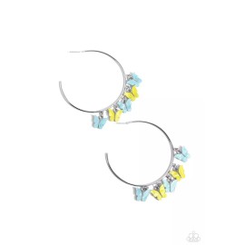 Paparazzi Bemusing Butterflies - Blue - Multi Butterflies - Silver Hoop Earrings