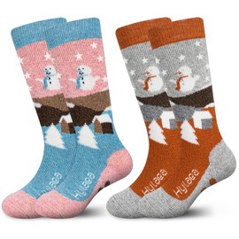 Hylaea Merino Wool Ski Socks Kids, Knee-high Warm Thermal Snowboard Skating Socks for Toddler Boys and Girls Pink Grey Medium