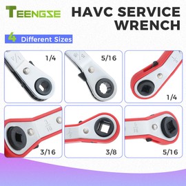 TEENGSE Valve Core Remover Installer Tool with Dual Size SAE 1/4" & 5/16" Port and HVAC Service Wrench Tool with Four Size 3/8"&1/4"&5/16"&1/4"&3/16", 2PCS Hex Bits Adapter and 10PCS Valve Cores
