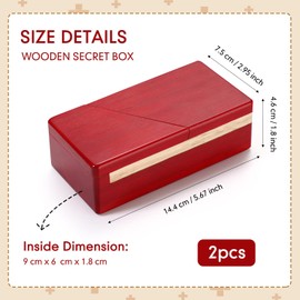 Zhanmai 2 Pack Christmas Puzzle Box Gift Wooden Magic Impossible Dovetail Box Secret Money Case Mini 3D Brain Teaser Case for Valentines Girlfriend Cash Adults Teens(Rectangle,Red)