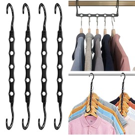 Ncheli Pack of 4 5-in-1 Clothes Hangers, Space-Saving, Rotating Magic Hangers, Space-saving Hangers, Plastic, Multifunctional Black Magic Hanger, for Wardrobe Closet