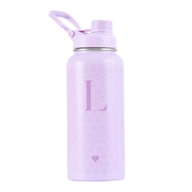 LuckyLy Termo de Acero Inoxidable con Iniciales 1 Litro, Doble Aislamiento Térmico y Tapa Hermética Antigoteo, Botella de Agua Motivacional ideal como Regalos para Mujer y Mamá – Modelo Terry, Letra L