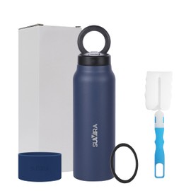 Suvira Stainless Steel Insulated Water Bottle & Magnetic Lid-Compatible with MagSafe,Tripod Phone Mount,&Phone Holder Travel Thermos, Sport,Yoga, Gym Keeps Hot for12 H,Cold 24H (Navy Blue, 24 Ounces)