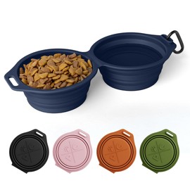 Pup Culture Dual Collapsible Dog Bowls | Silicone Travel Water Bowl for Dogs | Food Grade, No Plastic Rim, Portable Dog Bowl for Food and Water - Easy to Clean | BPA Free and Safe for Your Pup-Navy