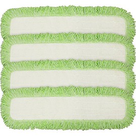 CleanAide Commercial Microfiber Dry Mop Pad Refill, 24 Inch Floor Cleaning Pads with Coral Weave and Rope Border, Reusable for Hardwood, Tile, Vinyl, Fits Most Mop Frames, Green Trim, 4-Pack