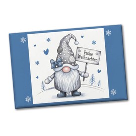 Christmas Gnome - Merry Christmas Souvenir Souvenir Magnet Rectangular Grey Hat White Dots Blue Gnome