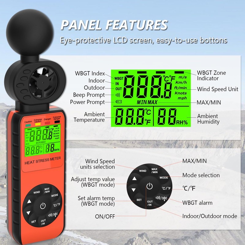 Wind Meter Wind Meter WBGT 881W Heat Stress Meter with