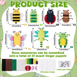COcnny Insect Finger Puppets Craft - 21pcs DIY Bugs Felt Hand Puppet Toy Making Kit for Toddlers Kids Ages 3 4-8, Make Your Own Story Telling Role Playing, Spring Party Classroom School Art Supplies