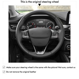 MEWANT Hand Stitch Black Steering Wheel Cover Wrap for Ford Bronco Sport 2021-2024 / Escape 2020-2024 / E-Transit 2022-2023 / Maverick 2022-2024 / Transit 2020-2024