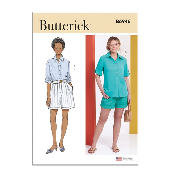 Butterick Misses' Collared Shirts and Pleated Shorts Sewing Pattern Kit,