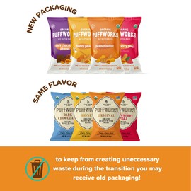 Puffworks Original Organic Peanut Butter Puffs, Plant-Based Protein Snack, Gluten- and Rice-Free, Vegan, Kosher, 3.5 Ounce (Pack of 3)