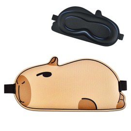FUNAUPGO Cute Capybara Sleeping Mask Eye Mask Funny Animal 3D Contoured Sleep Mask Soft Breathable Blindfold Travel Eye Cover Eyeshade for Kids Adults Girls Boys Women Men (Capybara, Brown)