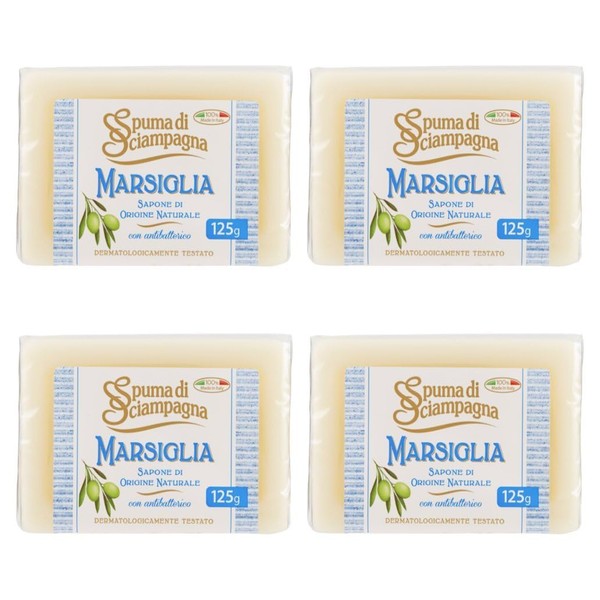 Spuma di Sciampagna"Marsiglia" Natural Soap with Antibacterial - 4,40 Ounce (125 g) Bars (Pack of 4)