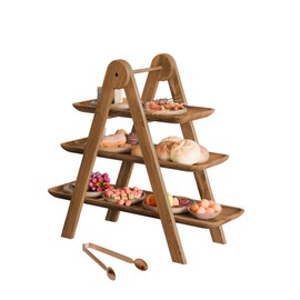 Acacia Wood Collapsible Food Display Stand - Multi-functional Kitchen Essential for Home Party Organisers - Cupcake Stand, Charcuterie & Cheese Board, Rectangle Tray Platters, Decor, Farmhouse Style.