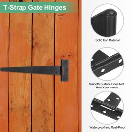 M METERXITY 2-Pack Iron T-Strap Shed Door Hinges, 8 Inch Barn Door Gate Hinges, Tee Hinge Wrought Hardware with Screws for Wooden Fences/Yard/Barn Door [Black]