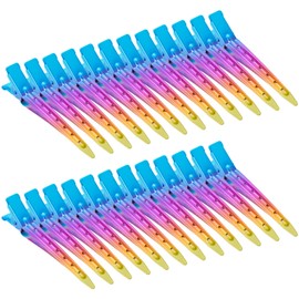24 Packs Duck Bill Clips, Bantoye 2.75 Inches Rustproof Metal Alligator Curl Clips with Holes for Hair Styling, Hair Coloring, Gradient Rainbow