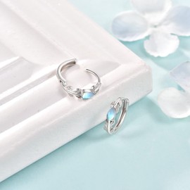 925 Sterling Silver Earrings for Women Small Hoop Opal Moonstone Huggie Hoops Earrings for Girls (Moonstone)