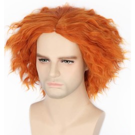 LeMarnia Mad Hatter Wig Orange Short Curly Wig for Halloween Carnival Cosplay Wig